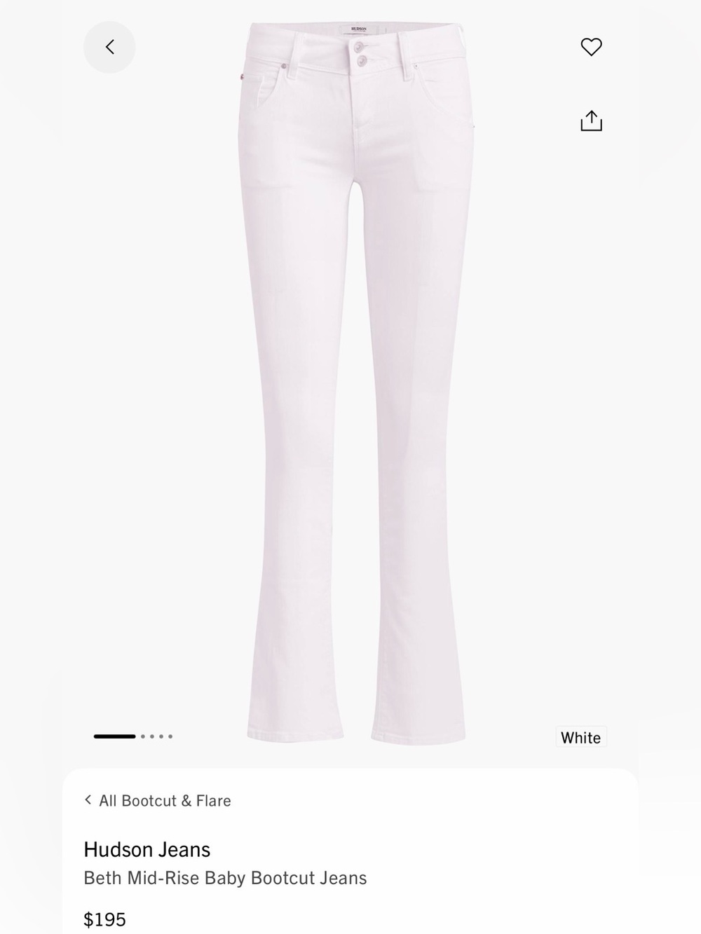 Hudson Jeans White Boot Cut Women's Jeans